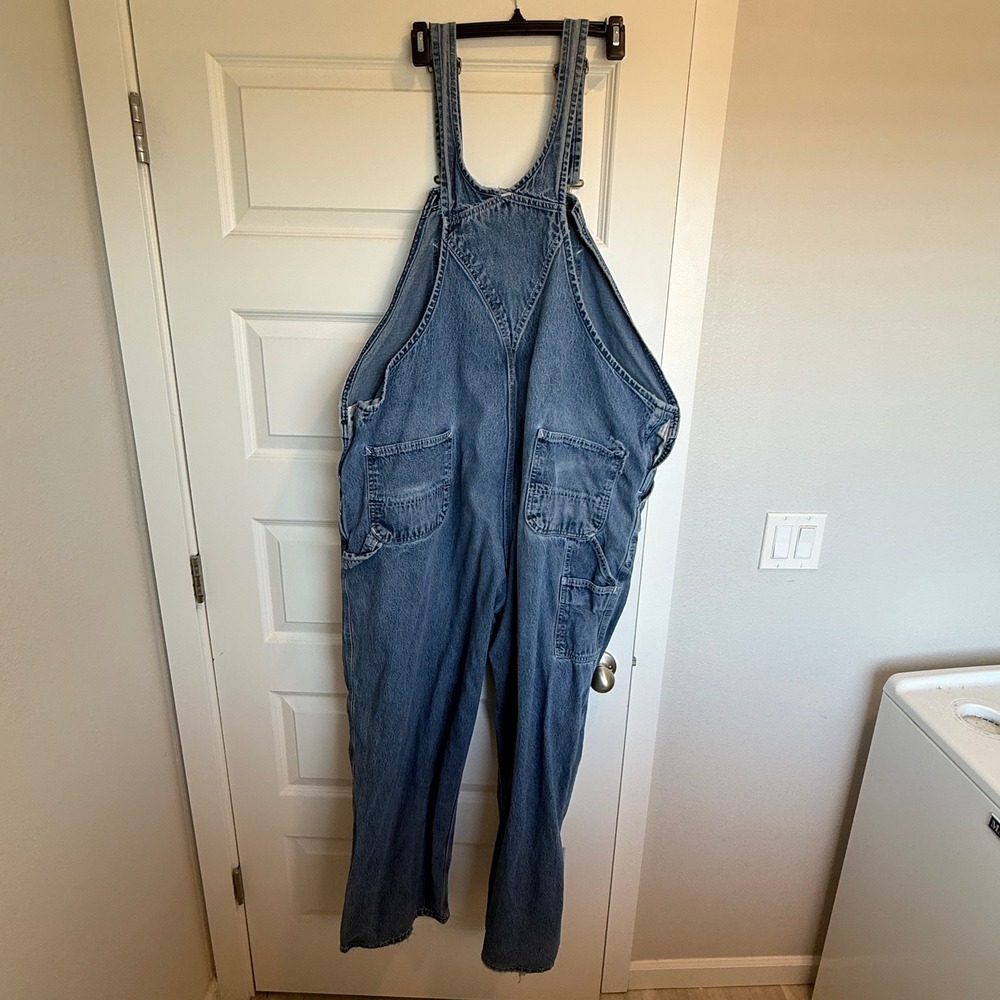 Carhartt Overalls Men's 48x32 Blue Denim Bib Workwear Utility Pockets Heavy Duty